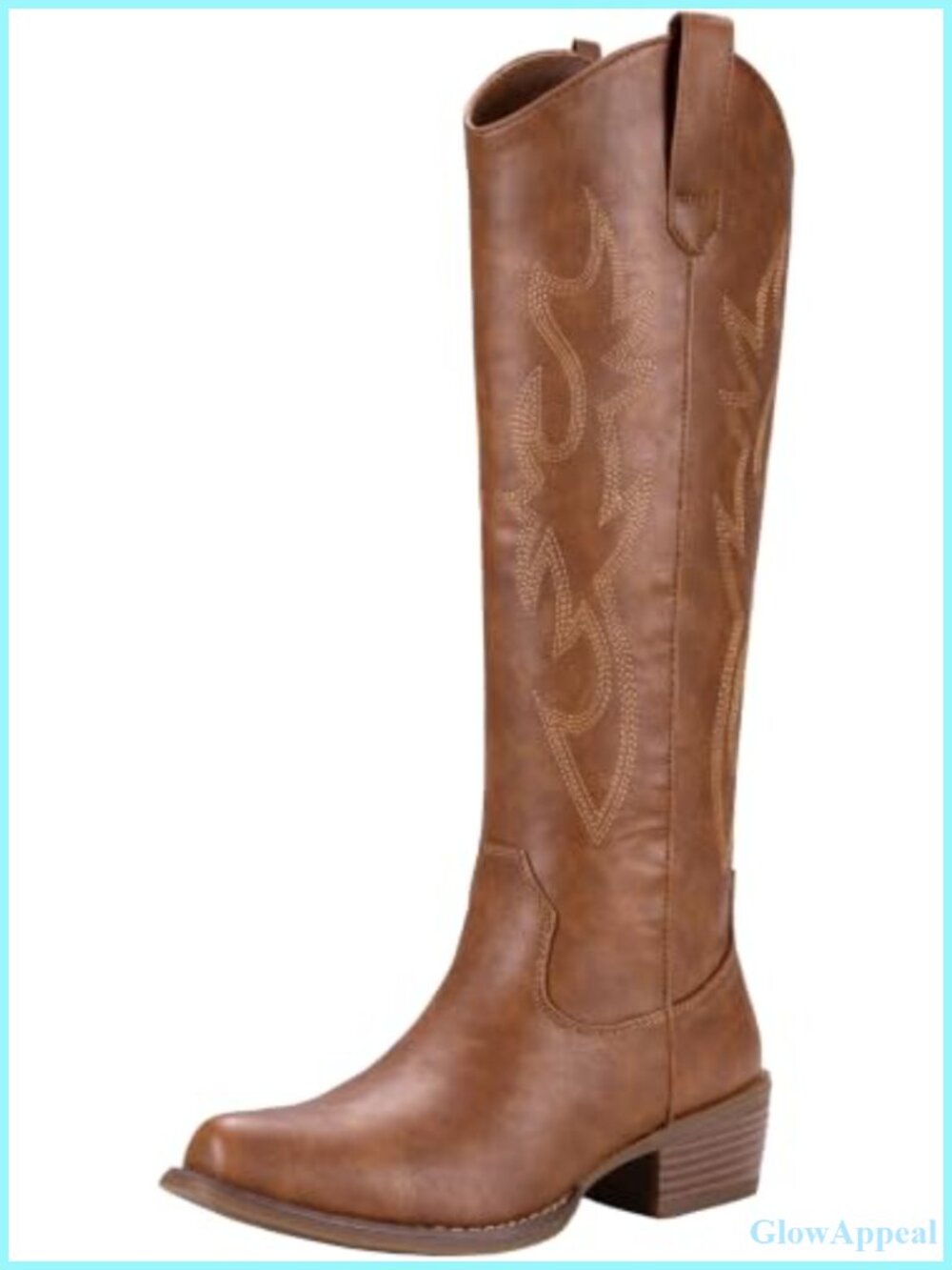 Women's Knee High Western Cowboy Boots Low Block Heel Faux Leather